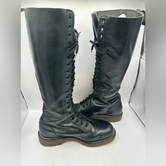 Vintage Dr Martens 1420 20 hole black knee high leather boots England m 8 W 9 - Picture 4 of 13